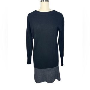 White + Warren Black Gray Cashmere Long Sleeve Mini Dress| S
